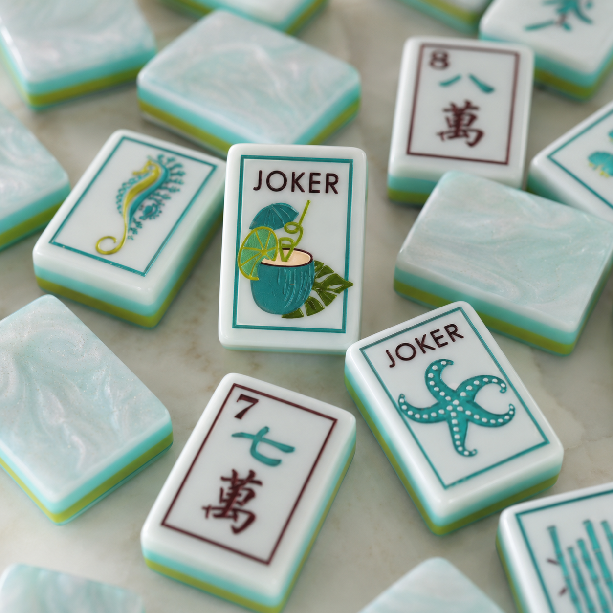 Portable Ocean Theme American Mahjong Set, Acrylic Travel Mahjong Kit, Ideal for Outdoor Activities and Gifts, Perfect for Entertainment