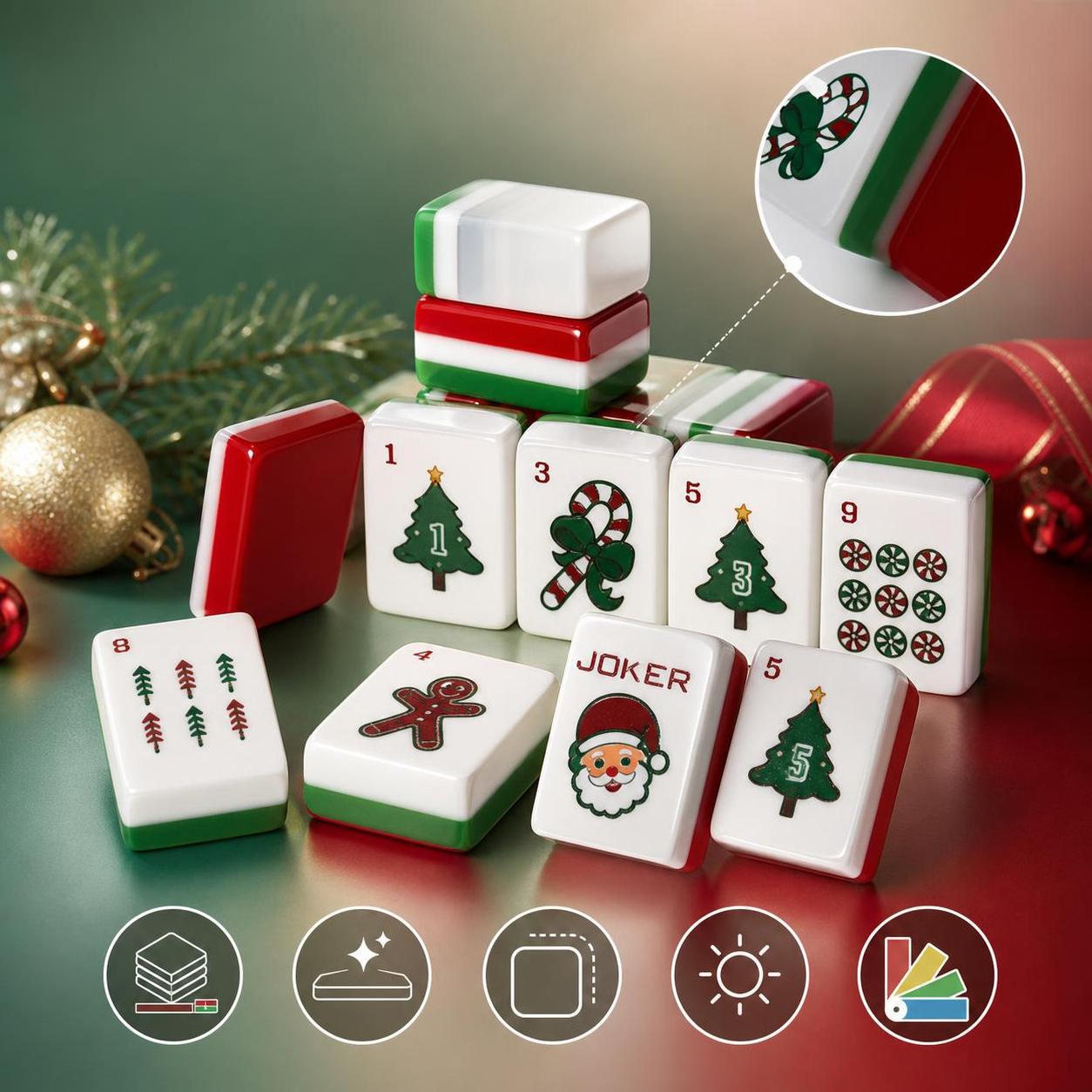 American Mahjong Christmas Theme Playing Cards, Festive Design Mahjong Tiles, Perfect for Holiday Games and Gatherings