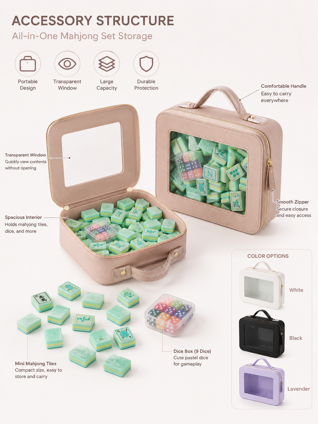 Mahjong storage handbag+Coral Coast Mahjong tile set (with dice as a gift)