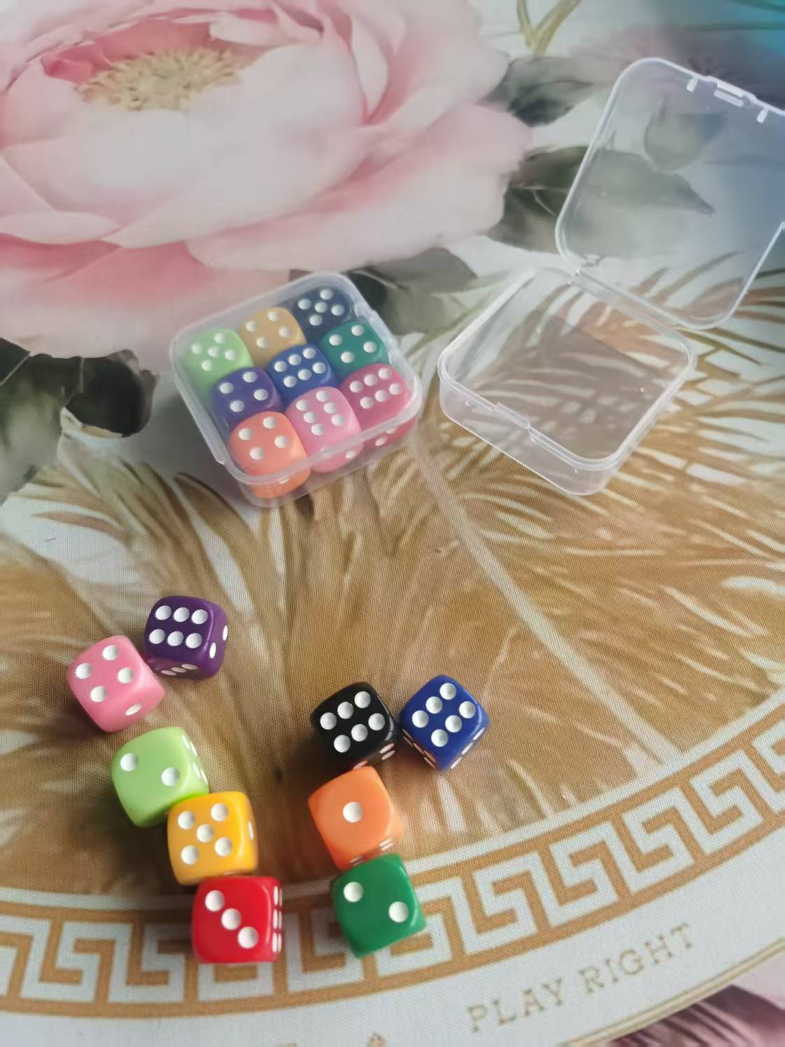 Rainbow Color Dice Set with Storage Box – 9 Pieces