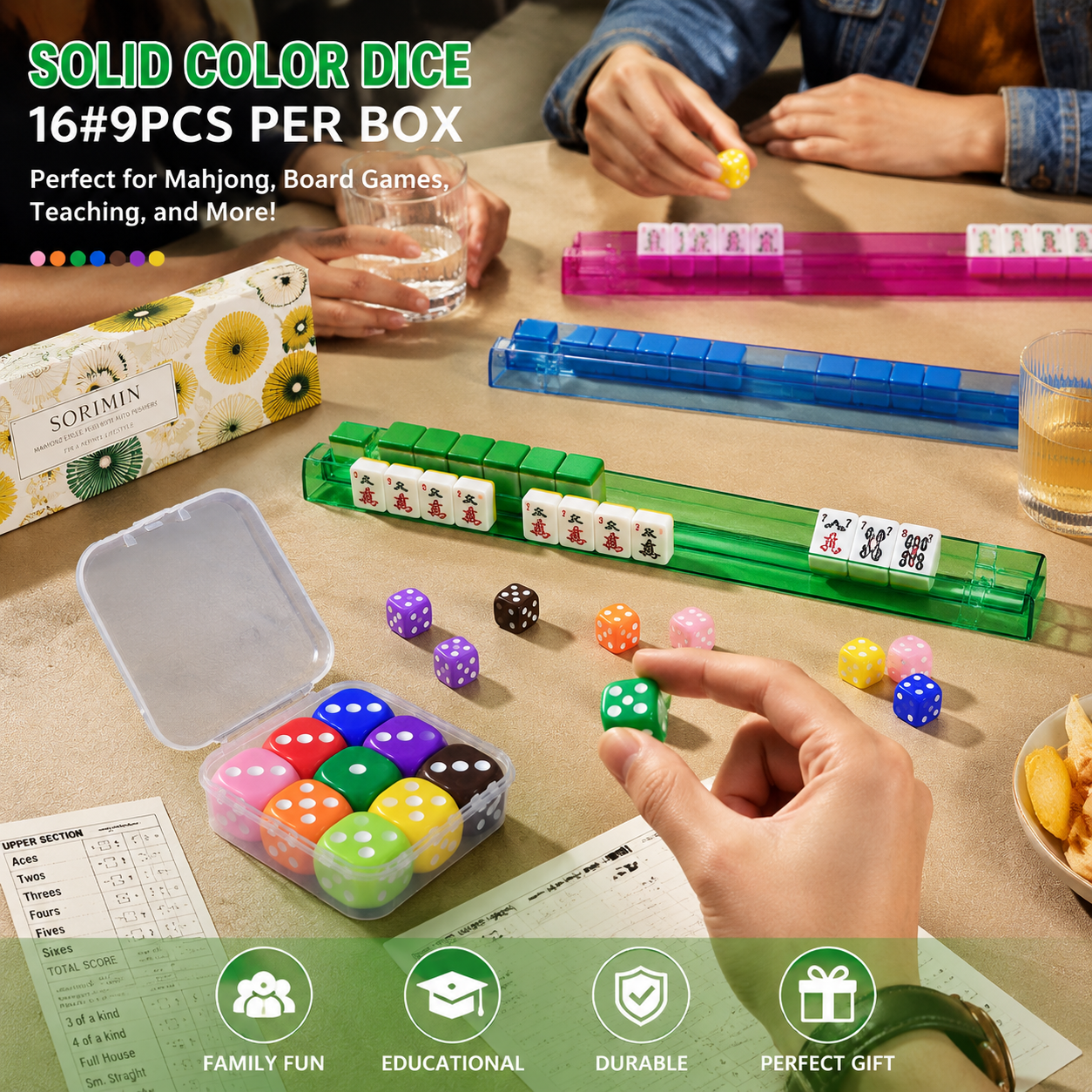Rainbow Color Dice Set with Storage Box – 9 Pieces