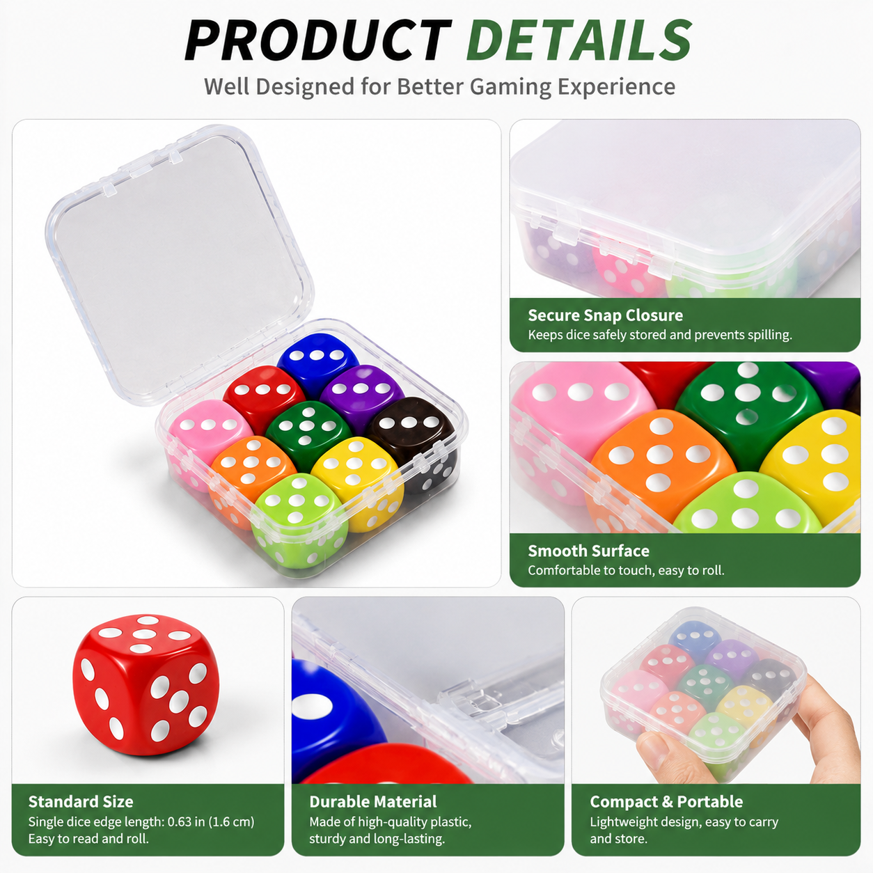 Rainbow Color Dice Set with Storage Box – 9 Pieces