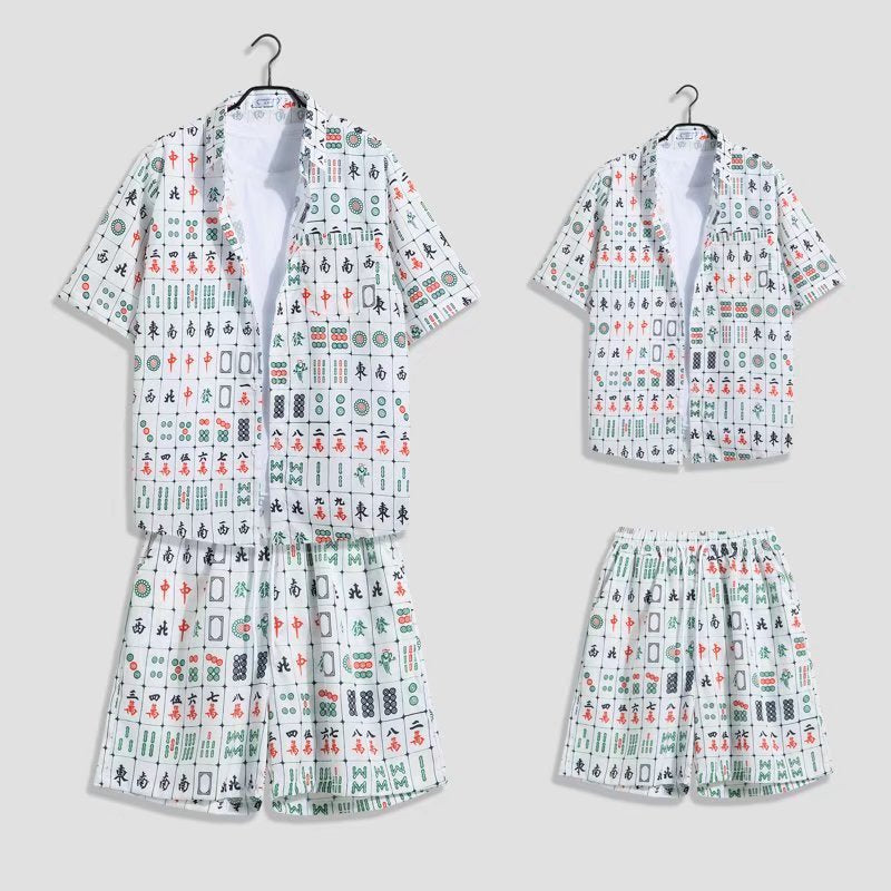 Mahjong Tile Print Shirt & Shorts Set