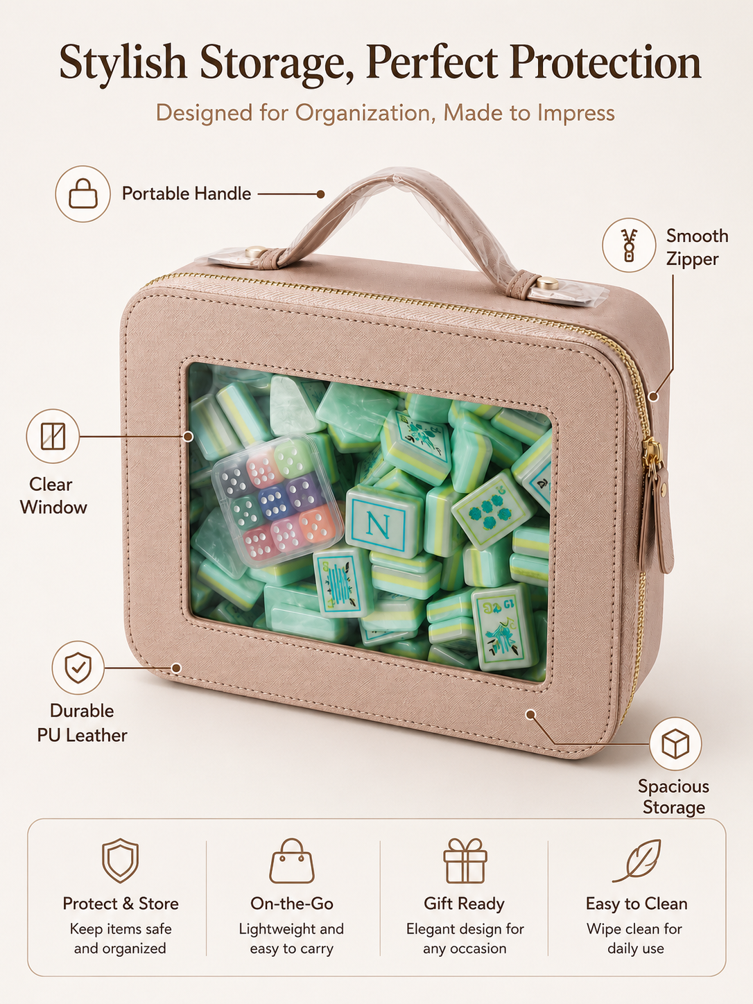 Mahjong storage handbag+Coral Coast Mahjong tile set (with dice as a gift)