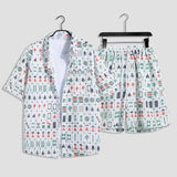 Mahjong Tile Print Shirt & Shorts Set