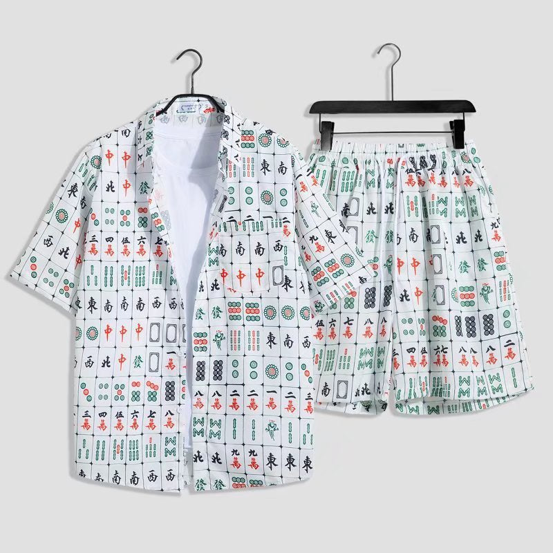 Mahjong Tile Print Shirt & Shorts Set
